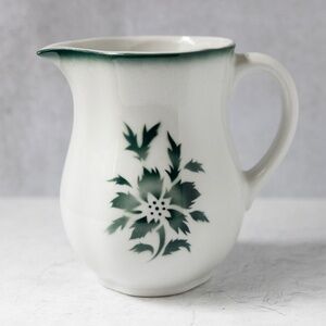 Arabia of Finland Large Creamer Pitcher with Green Stenciled Flower Design 7"